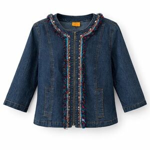 Ruby Rd Embellished Denim Jacket Fringe Beaded Boho Festival Coastal Grandma S